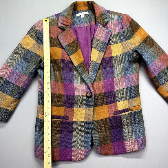 CABI #927 Plaid Wool Blend "Happy Blazer" Jacket Size 6 Cottagecore Boho - Picture 6 of 16